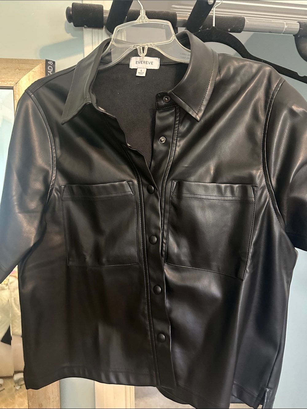 Evereve Black Faux Leather Button-Up Shirt